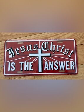 NWT Religious Cross License Plate in Red and White